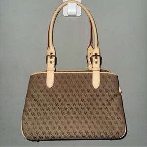 Dooney & Bourke Signature Shoulder Handbag Tan Canvas w/ Leather Trim